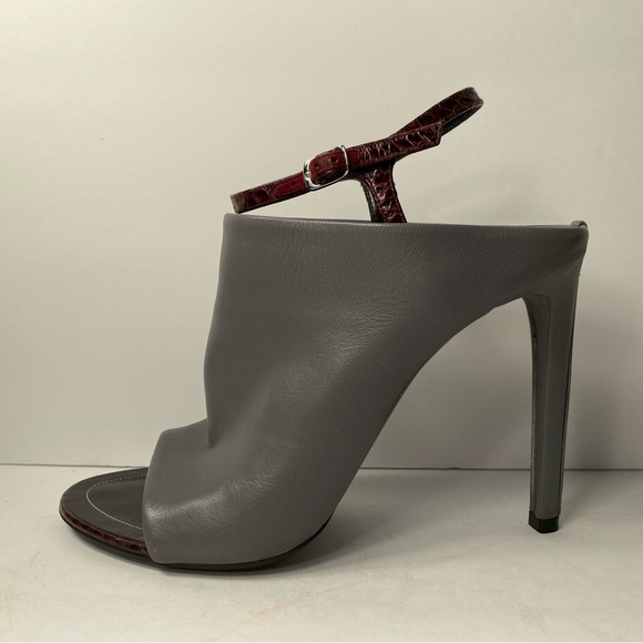 Balenciaga open toe mules sandals heels leather grey burgundy 36.5 - Picture 2 of 10